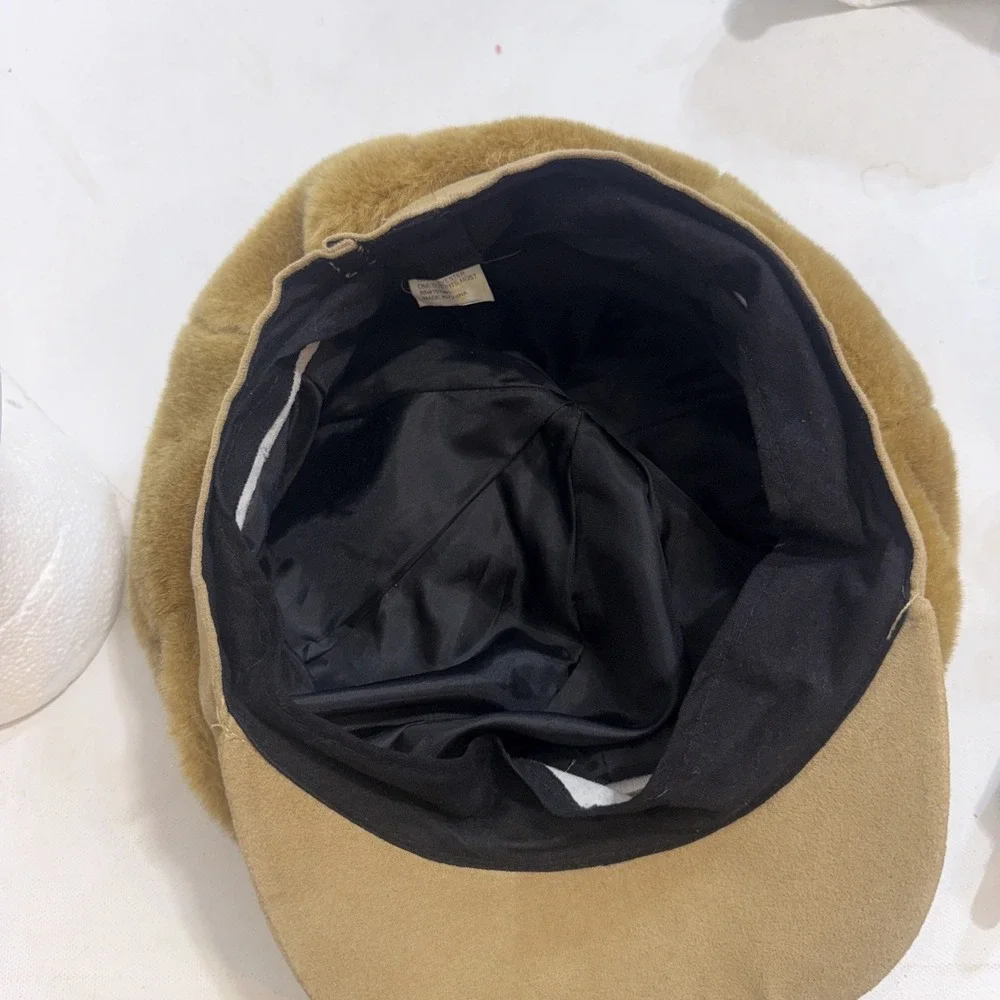 Vintage 90s Y2K‎ Puffy Plush Velour Cabbie Cap Baker Boy Newsboy Hat